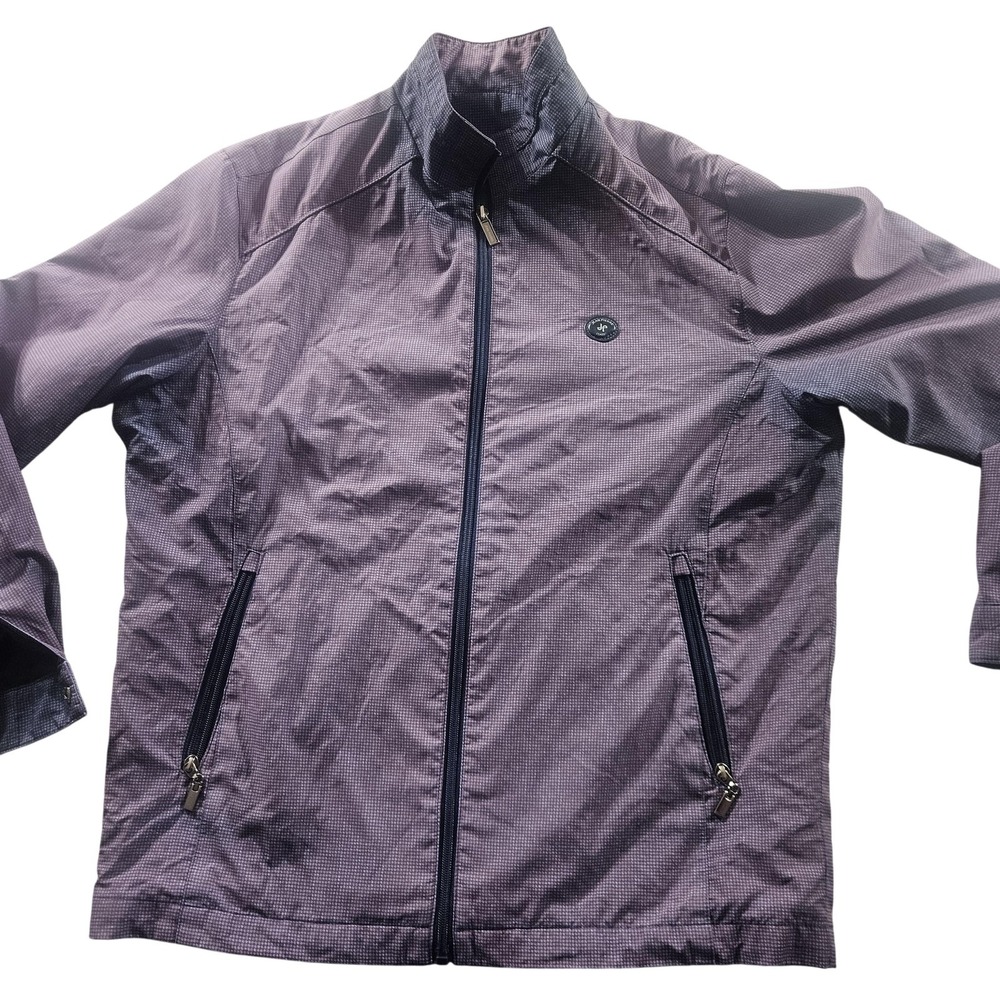Jean Pierre Jacket‎ Mens Medium Purple Houndstooth Full Zip Lightweight Casual